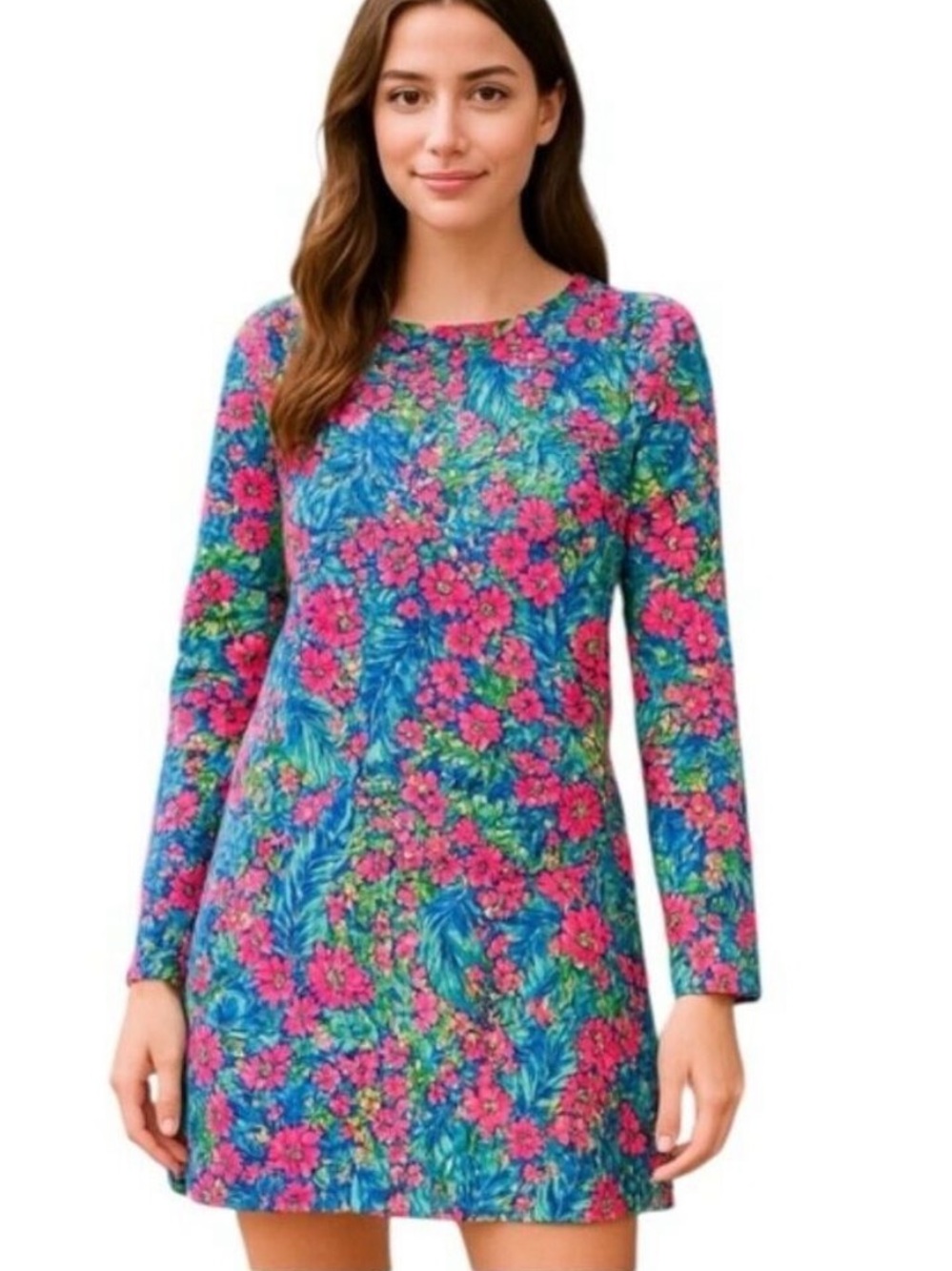 Lilly Pulitzer Jansen Dress Tiny Garden Floral Luxe Terry Long‎ Sleeve M
